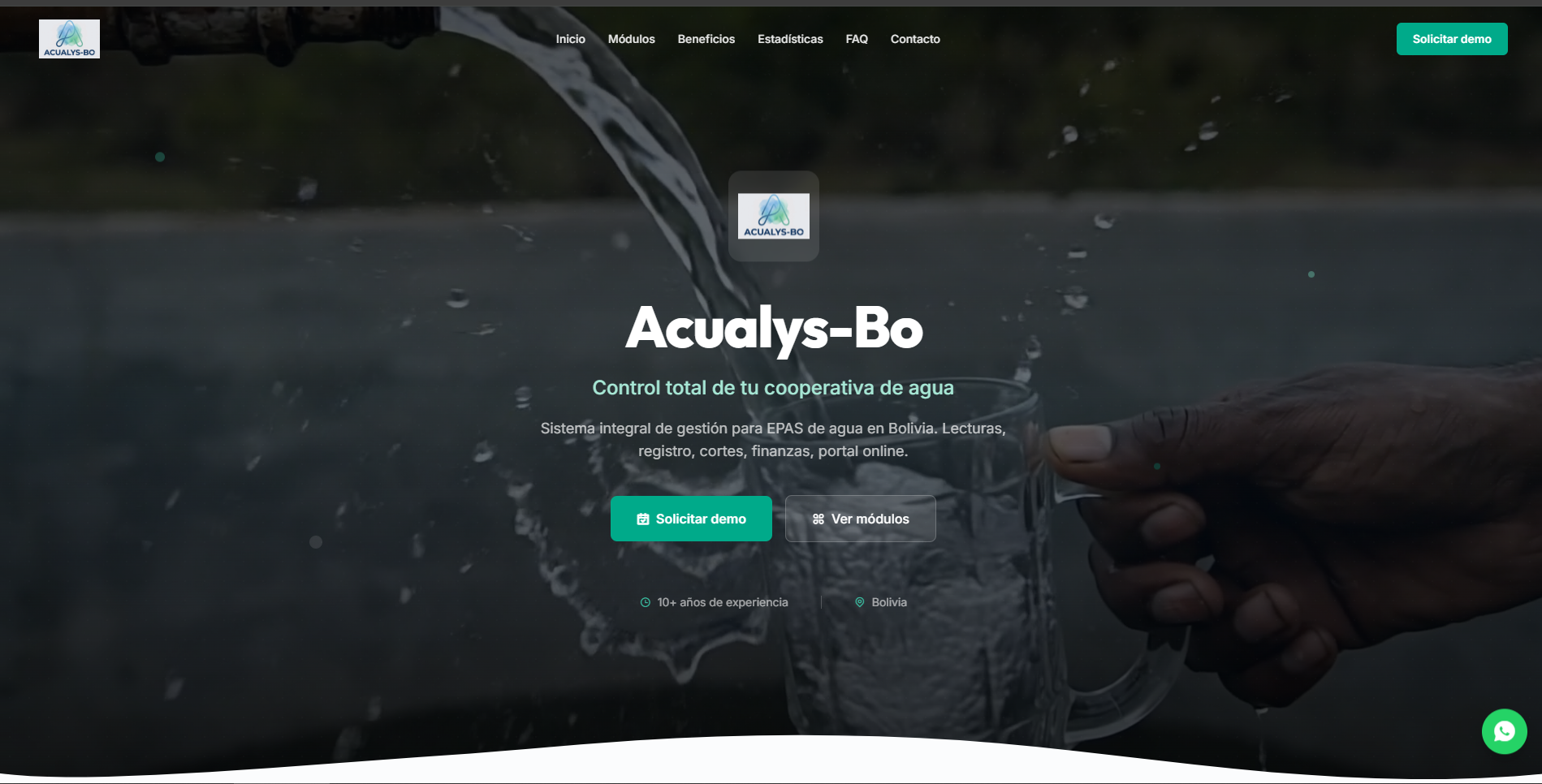 Captura del sitio web de Acualys-BO
